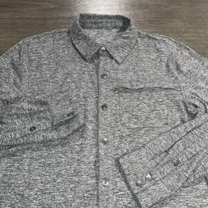 QOR Mens L Grey Button Up Shirt Long Sleeve Performance Stretch 11748